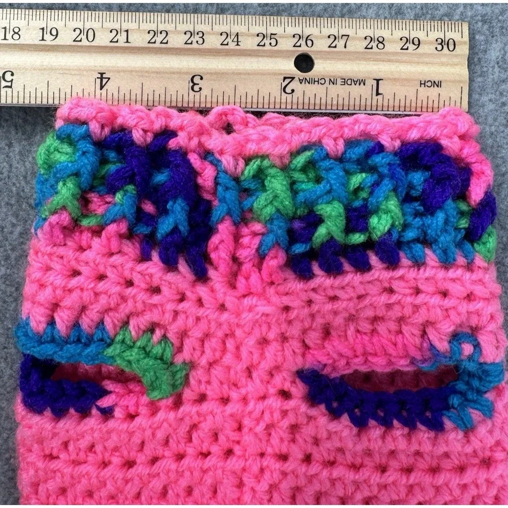 Extra Small Dog Sweater Crochet Hot Pink Variegated Trim Handmade Crocheted